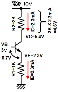トランジスタの電圧算出例（無信号時）